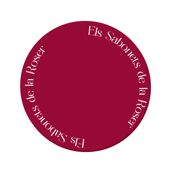 Cercle de color vi on hi ha escrit "Els Sabonets de la Roser" amb la tipografia corporativa.